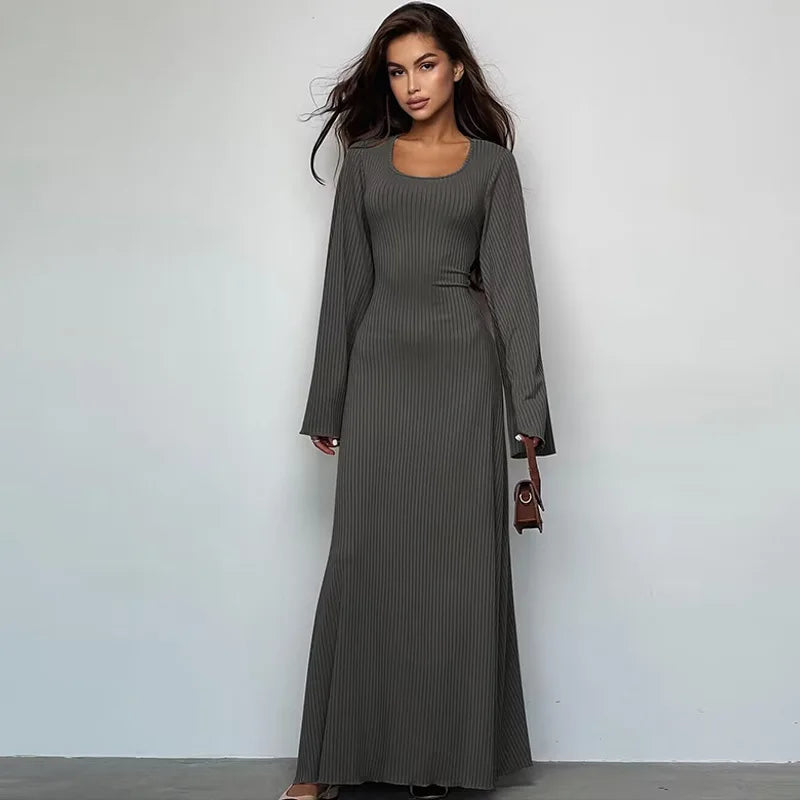 Women's Flare Sleeve Maxi Dress – Slim Fit Lace-Up Floor-Length Gown