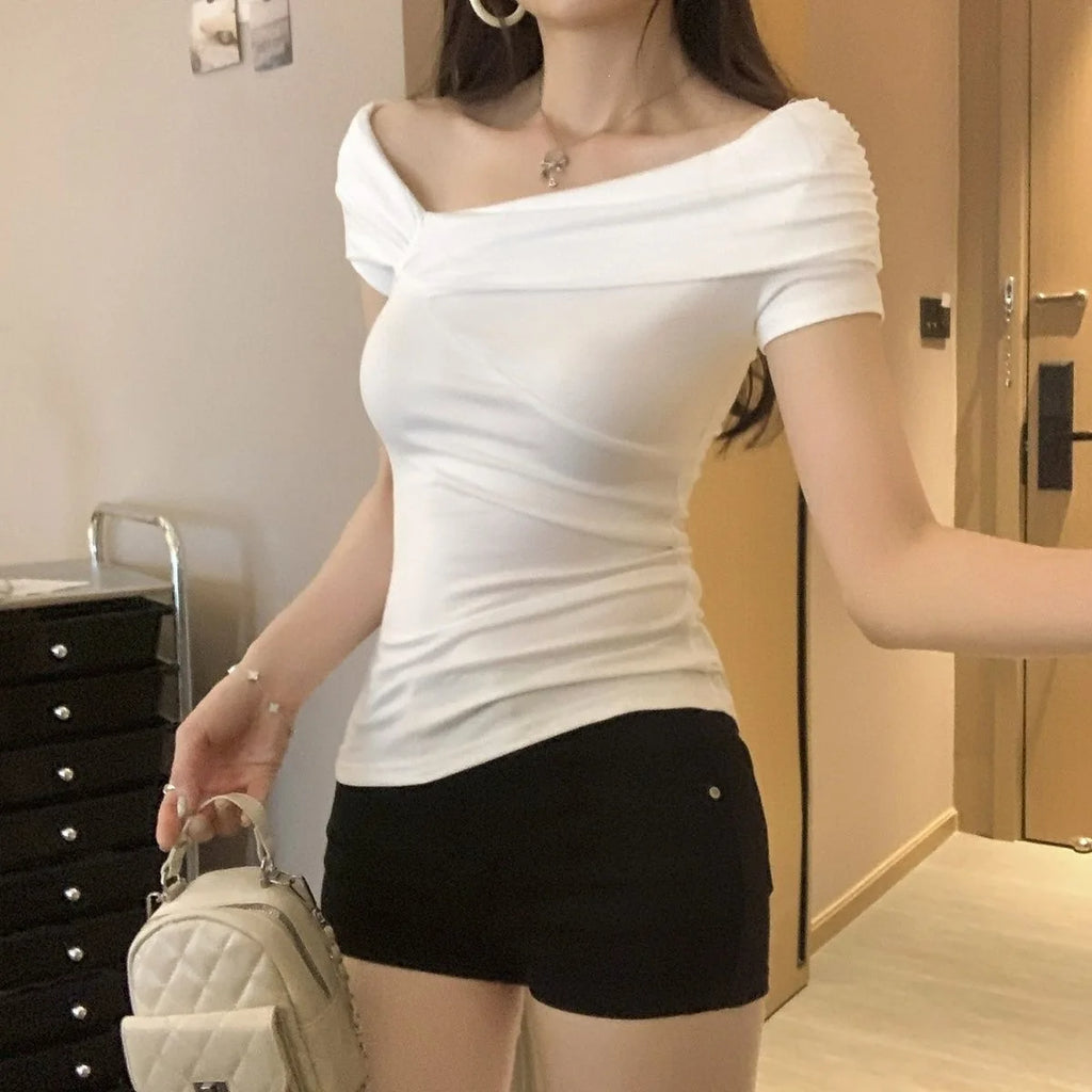 Fashionable Versatile French Style Slim Fit Shoulder Baring Shirt Women's Summer Simple New Beautiful Sleeveless Top