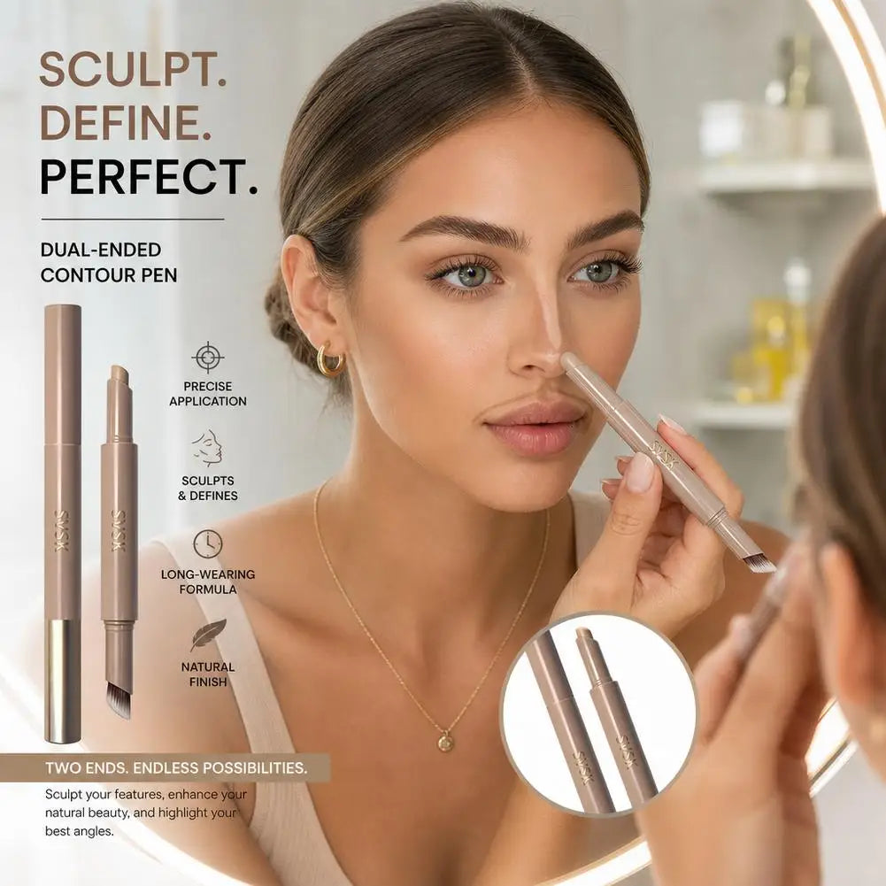 3D Contouring Pen Matte Bronzer Stick Nose Shadow Contour Pen With Brush  Long Lasting Waterproof Cream-Textured Nose Shadow Pen