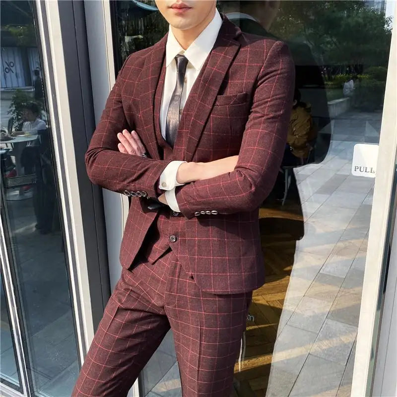 Men's Slim Fit Three Piece Suit Set by Banquet Blaze All In One Formal Wedding Banquet Wear for Stylish Men