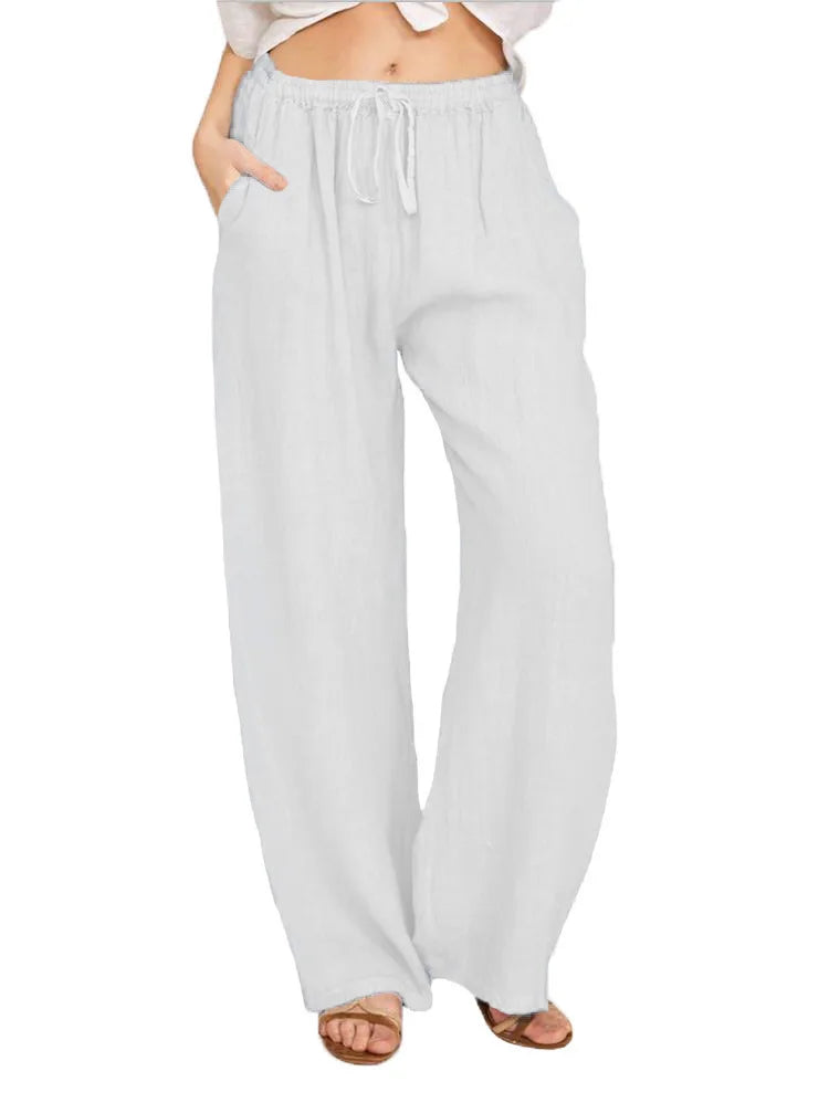 Wide Leg Linen-Blend Casual Pants | Loose Fit Women's Trousers
