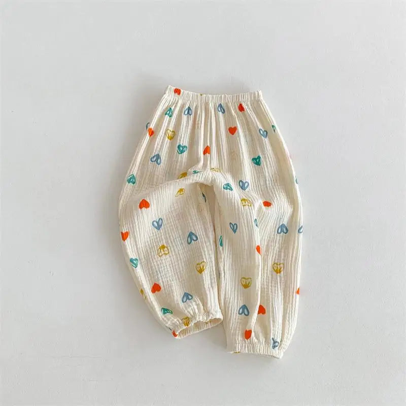 Kids Floral Pants Spring Summer Lightweight Loose Casual Trousers For Girls And Boys