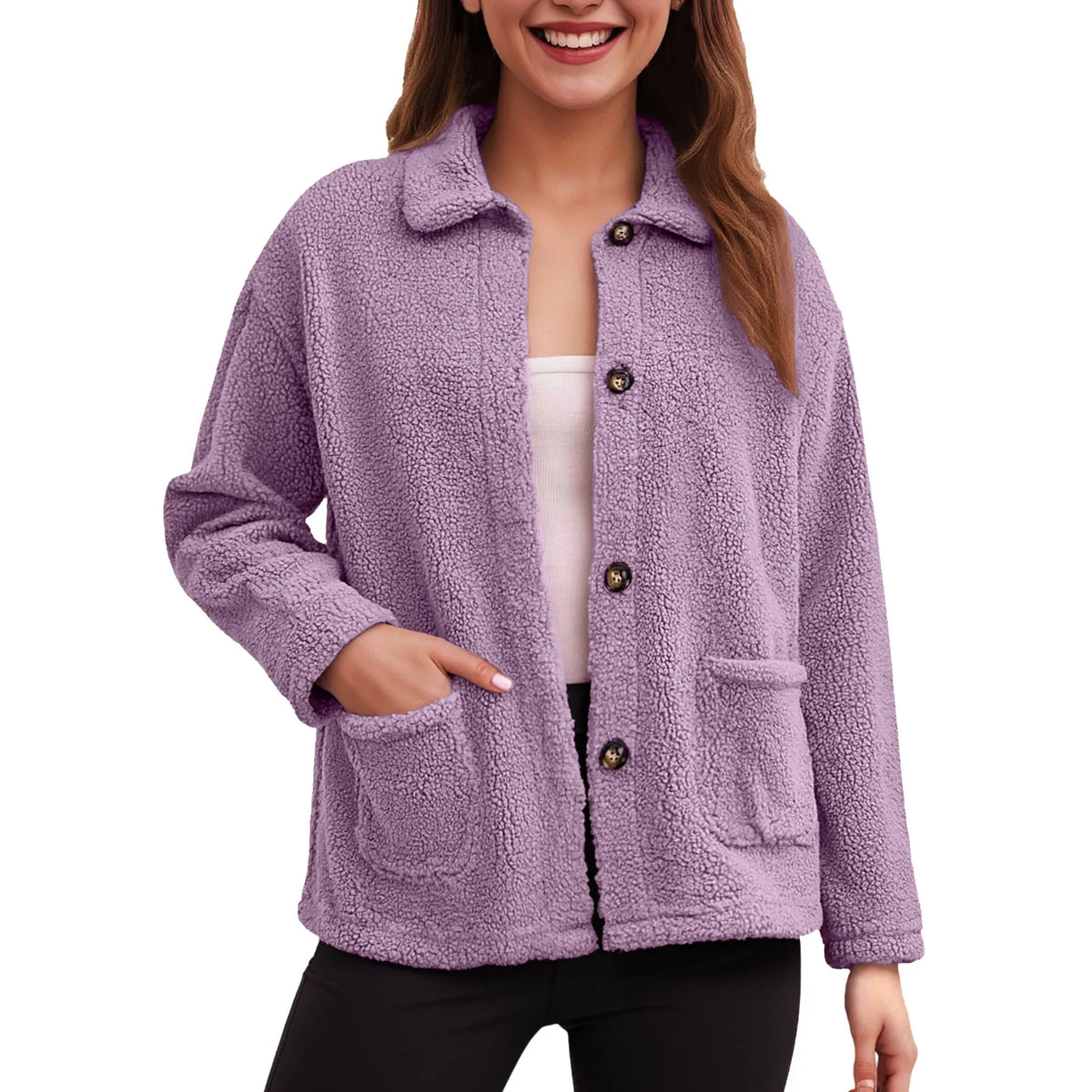 Warm Fleece Lamb Winter Womens Jackets New Casual Lapel Collar Single Breasted Plush Cardigan Coat For Women Casual Outerwear