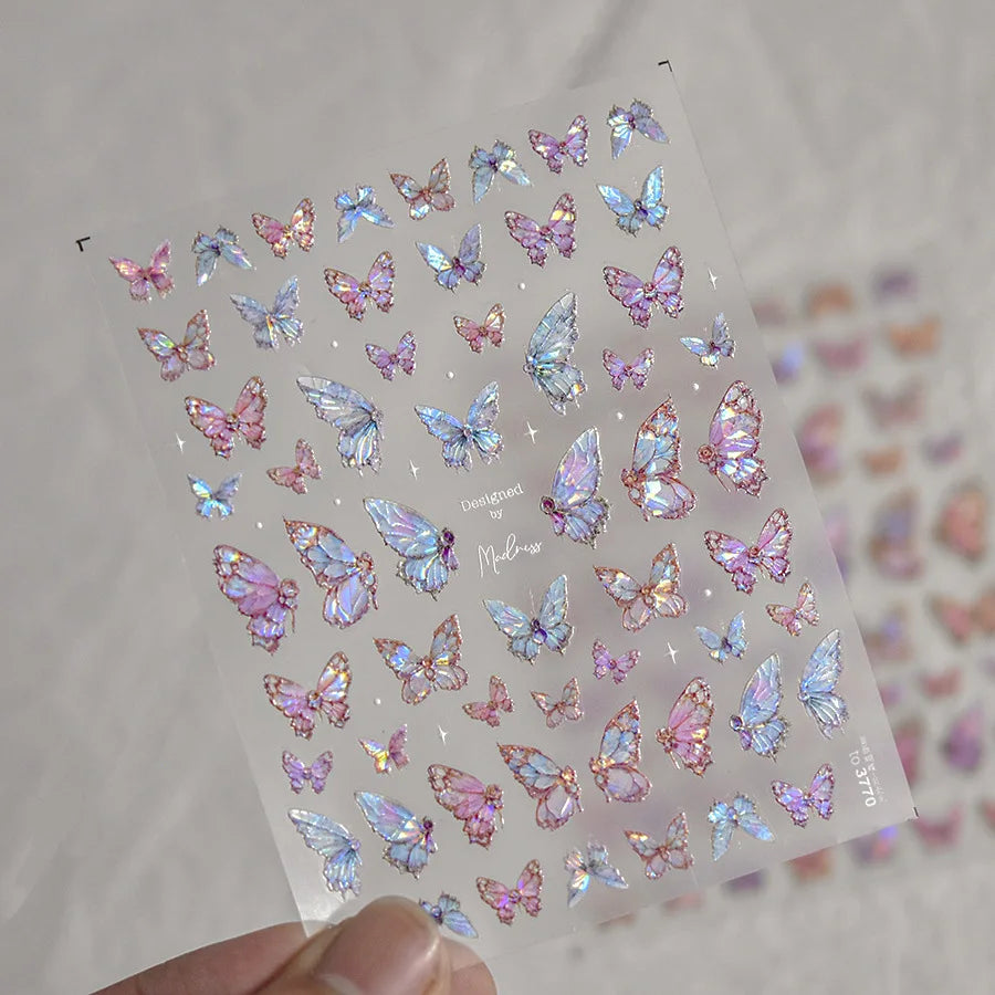 1pcs 5D Luxury Kawaii Butterfly Nail Stickers Japanese Glitter Shell Aurora Nail Art Decorations Decals DIY Manicure Slider Foil