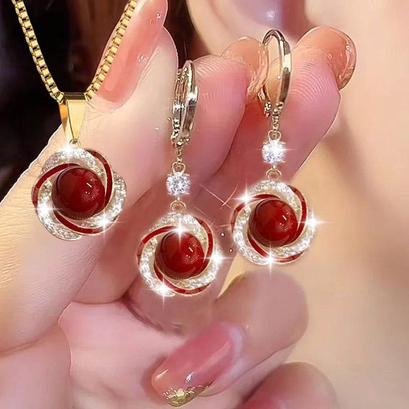 Zircon Jewelry Set For Women Luxury Necklace And Earrings Trio Shiny Versatile Gift