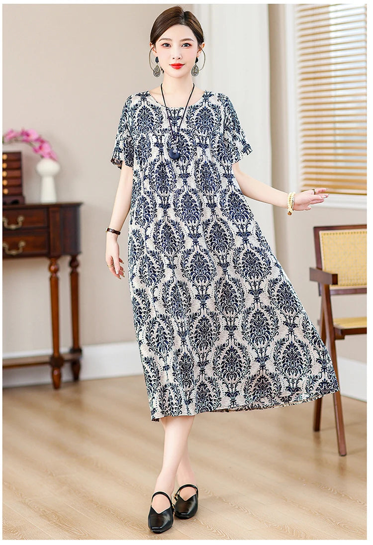 New Fashion Casual Summer Dress For Women Ladies O-Neck Print Short Sleeve Dress plus size Women Clothing