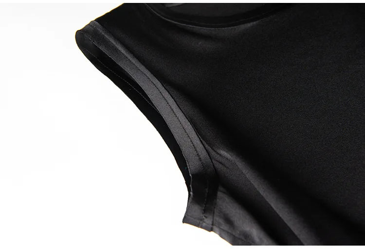Heavy Silk Women's Sleeveless Top T-shirt Autumn Silk Top Silk Satin Bottom Top Solid Color T-shirts Satin Shirts for Women