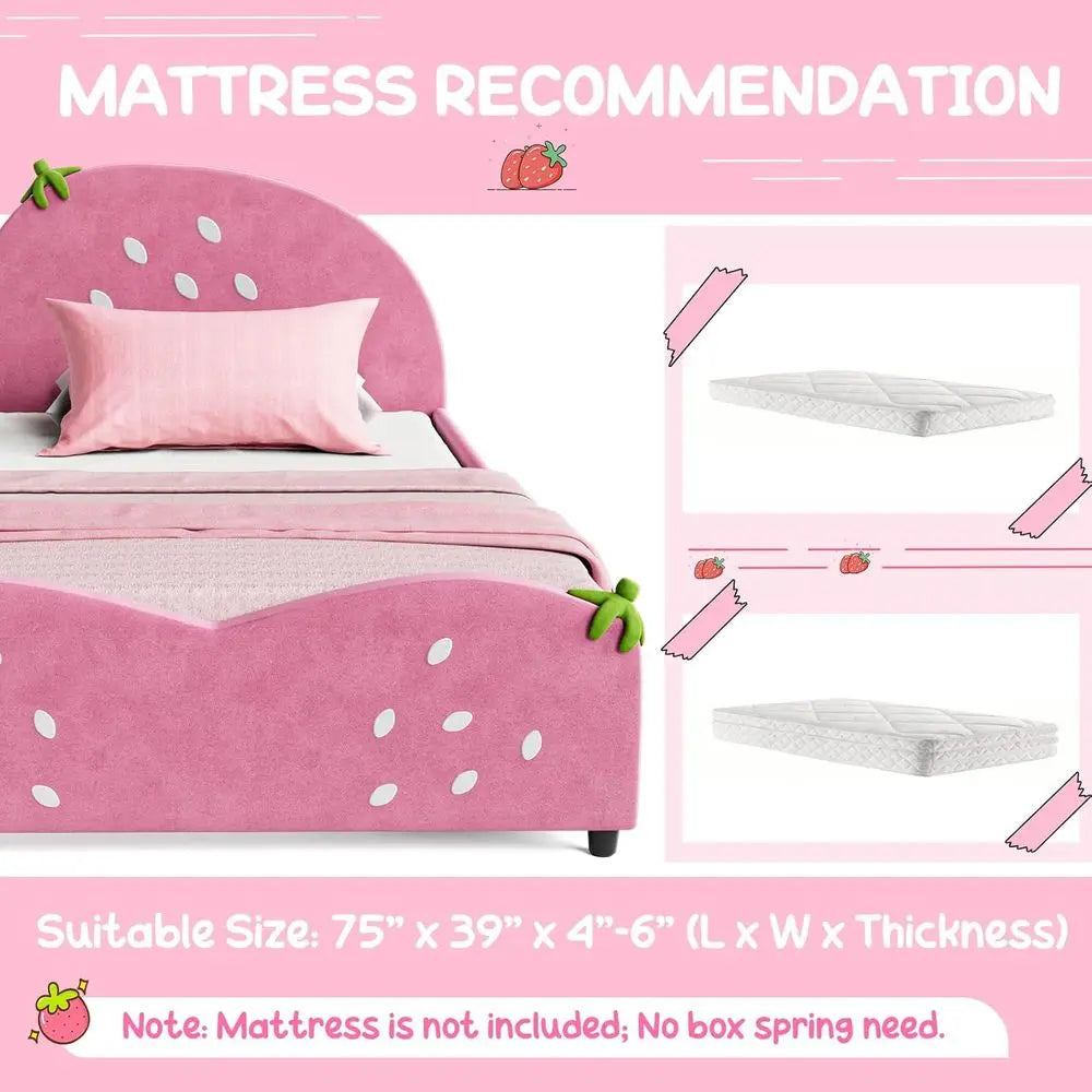 EY Twin Bed es or Kids, Toddler Wooden Twin Bed Platorm w/board & Slat Base, No Box Spring Needed, Children Bedroom urniture or