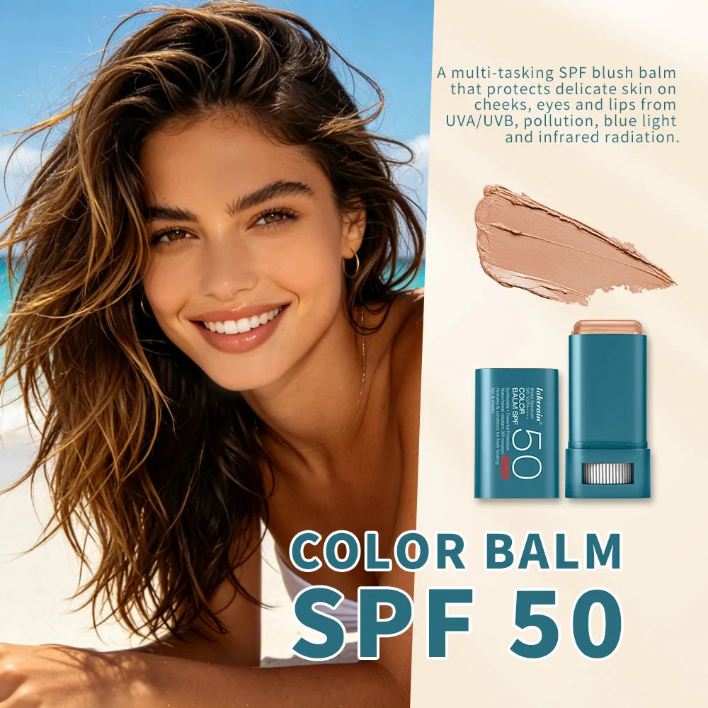 Sunscreen SPF 50 Blush Stick Long-Lasting Waterproof Tinted Blush for Glowing Cheeks Sun Protection & Natural Flush Face Makeup