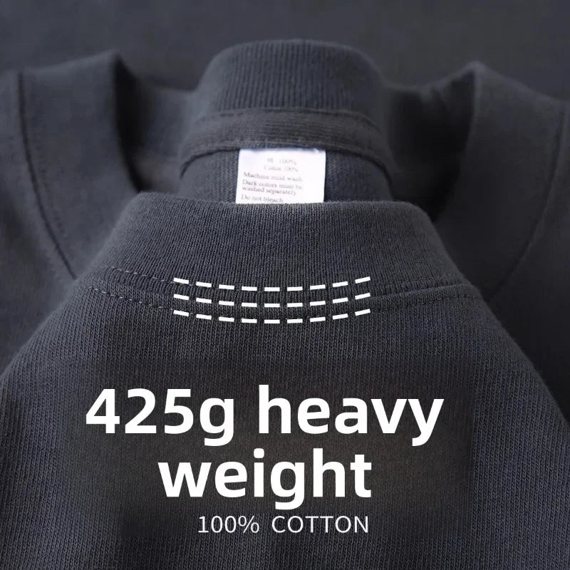 Men's Heavyweight Cotton T-Shirt - 425g Breathable Half Sleeve Tee