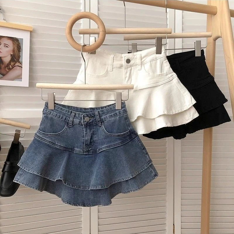 Girls Kids Stretch Denim A Line Skirt Puffy Layered Mini Skirt Summer 2026 Korean Style Fashion Casual Party School Wear