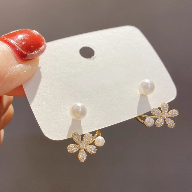 Upscale 14K Gold Jewelry Real Gold Earrings Zircon Pearl Twist Luxury Stud Earrings For Women'S Brincos Pendientes Bijoux