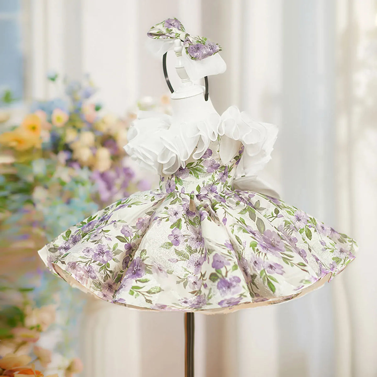 Dreamy Vow D227 Lilac Flower Girl Dress Ruffle Collar Knee Length Princess Kids Gown for Wedding Birthday Festival Party Pageant