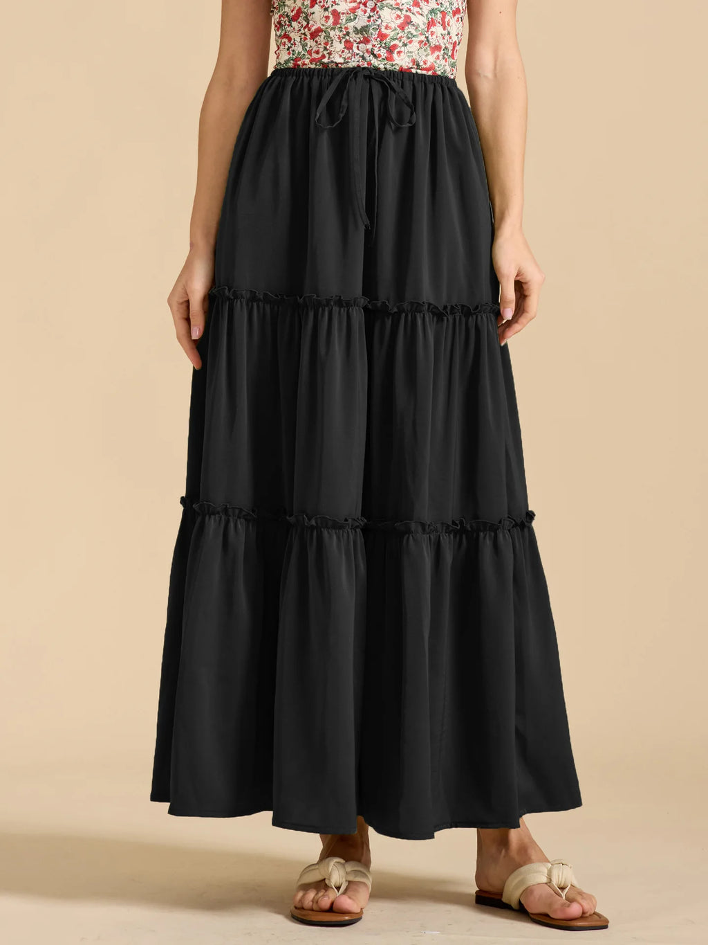 Elegant High Waist Elastic Pocket Long Skirt Adjustable Belted Half Body Skirt Women's Home Fashion Spring 2025 Polyester Blend