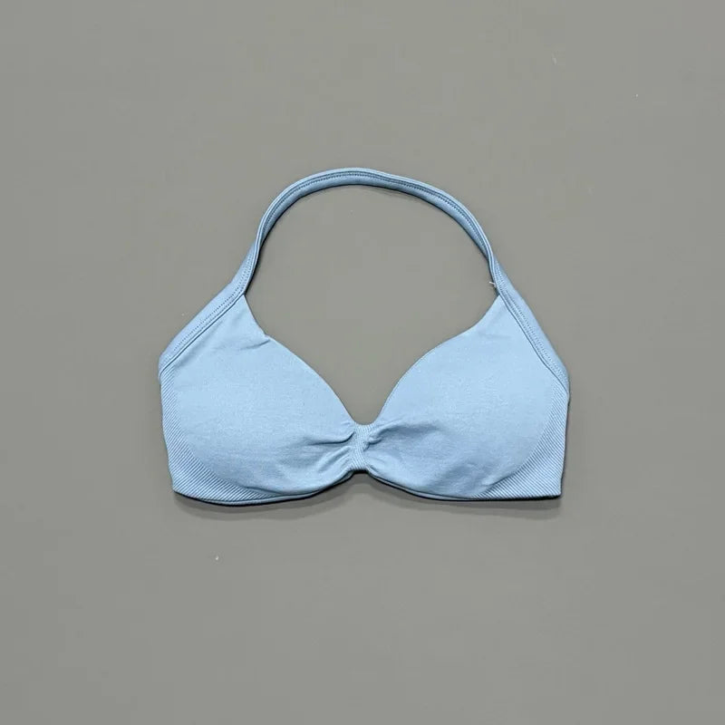 Histello Sports Strappy Bra Women Yoga Tank Bra Seamless High Support Fitness Workout Top Running Exercise Halter Gym Bras