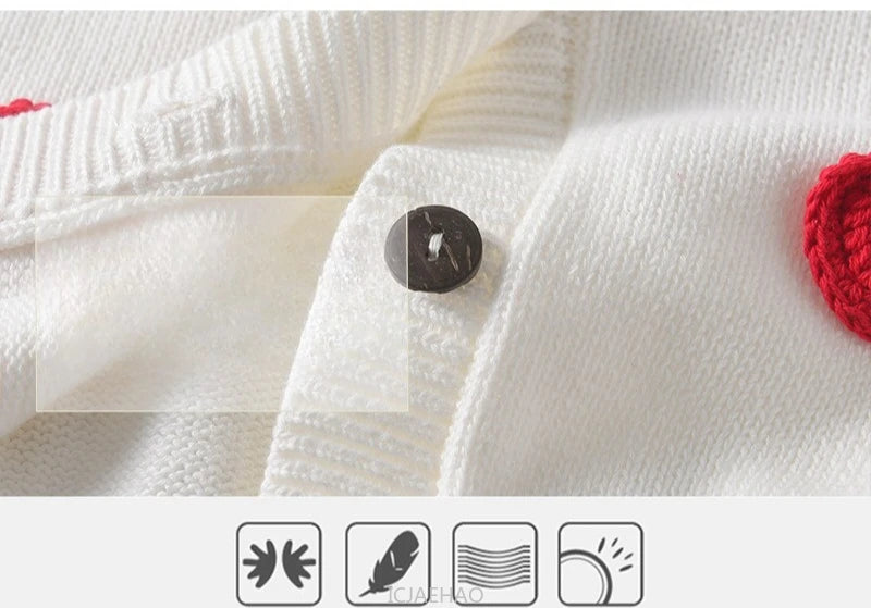 Teen Girl Clothes 2025 Children New Korean Cardigan Girls Knit Jacket Spring Autumn Outfit Style Costume Handmade Heart DIY Kids