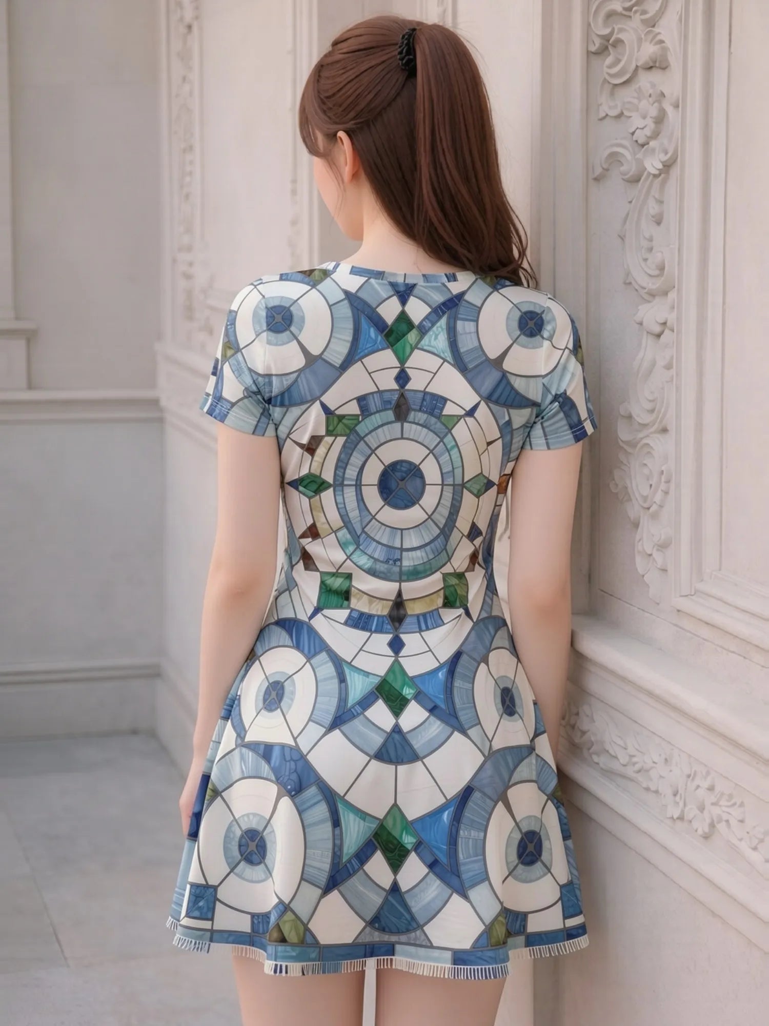 Elegant Womens V Neck Short Sleeve Floral A Line Dress Lightweight Summer Swing Dress for Daily Wear Vacation Travel and Parties