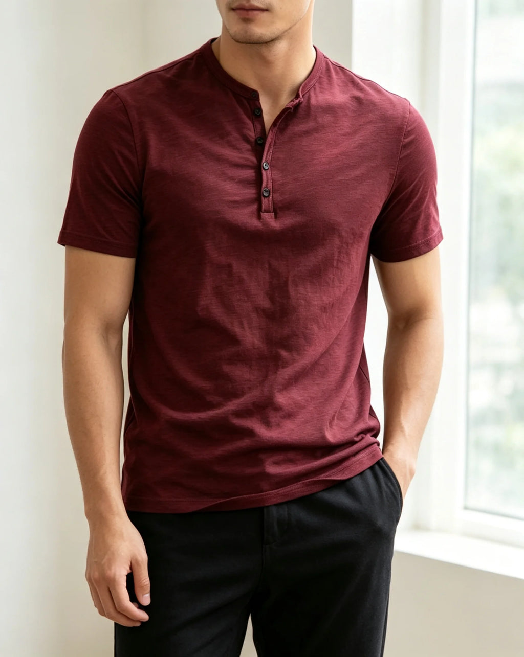 Henley Collar Summer Men Casual Solid Color Short Sleeve T Shirt for Men Polo men High QualityMens T Shirts