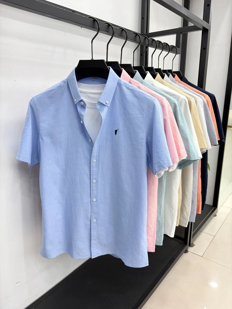 100% pure cotton short sleeve shirt summer new breathable men's T-shirt designer brand Paul Pony embroidery business casual top