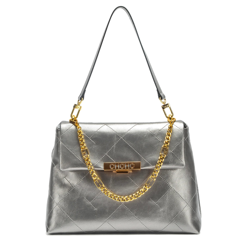 CHCH Women's Tote Bag - Black Faux Leather Diamond Grid Pattern