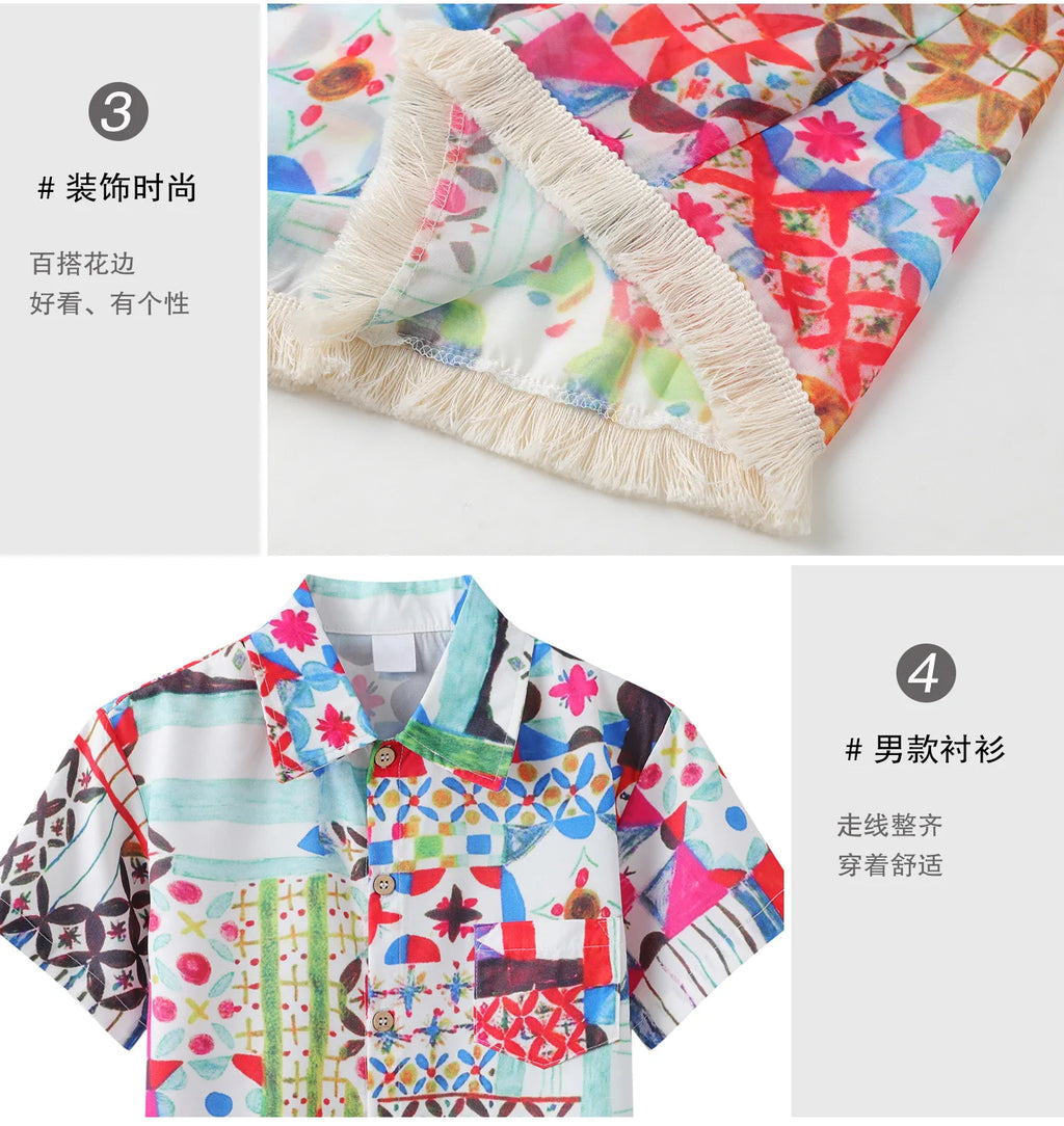 Vacation Family Matching Outfit Beach Holiday Mother‑Daughter Spaghetti Strap Dress Father‑Son Shirt Shorts Sets Couple Clothes