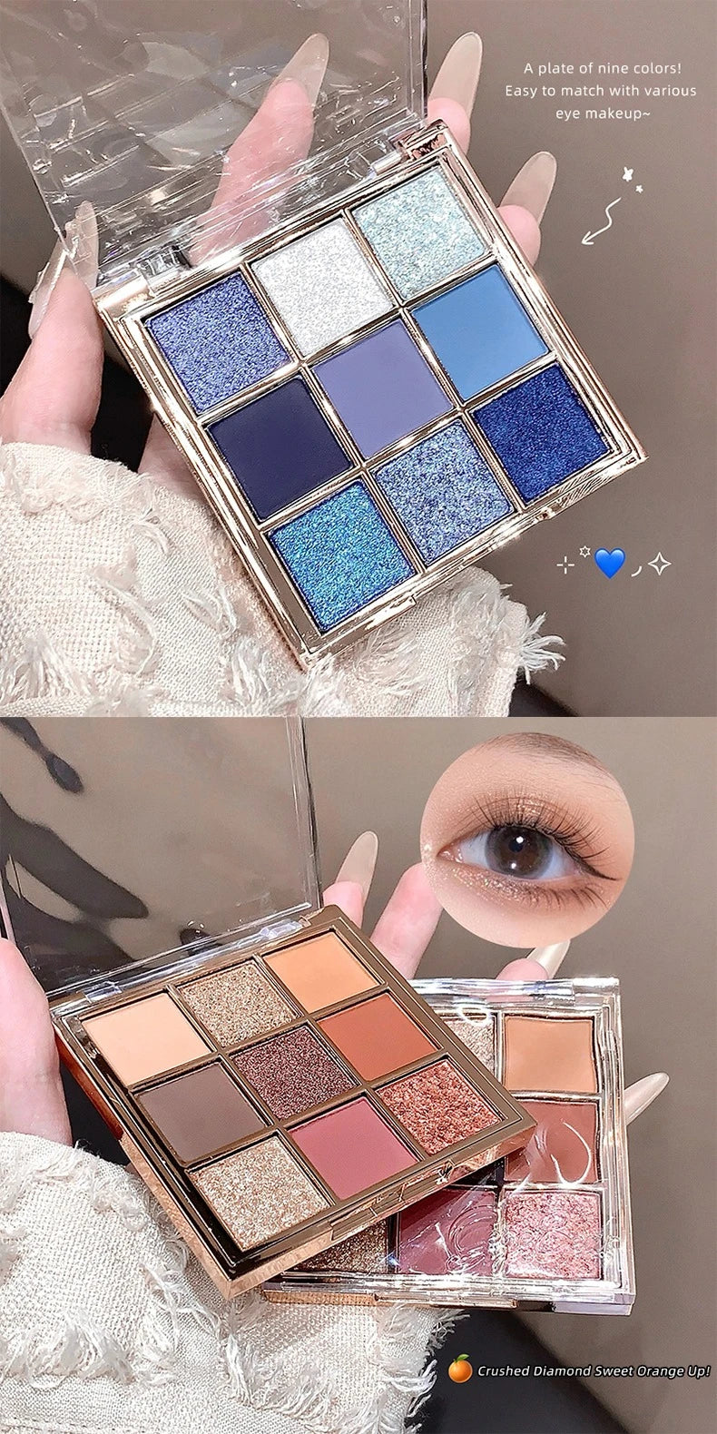 Luminous Illusion 9 Color Eyeshadow Palette,Multi-purpose Matte & Glitter Eyeshadow,High Pigment Long Lasting Eye Shadow Makeup