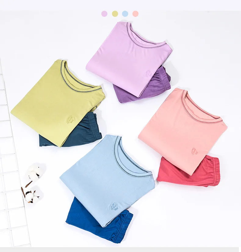 Teenage Boy Pajamas Summer Girl Short Sleeve Children's Clothing Sleepwear Silk Cotton Pyjamas Sets For Kids 4 8 9 12 13 14Years