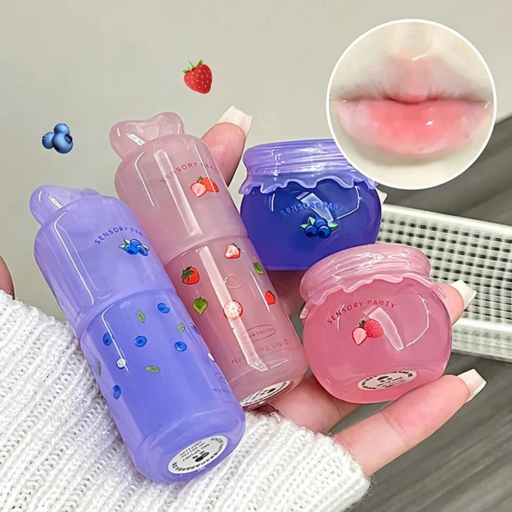 Blueberry Peach Lip Balm & Lip Gloss Set Light Hydrating Formula Relieve Dry Lips Remove Dead Skin Soothing Tender Lip Care