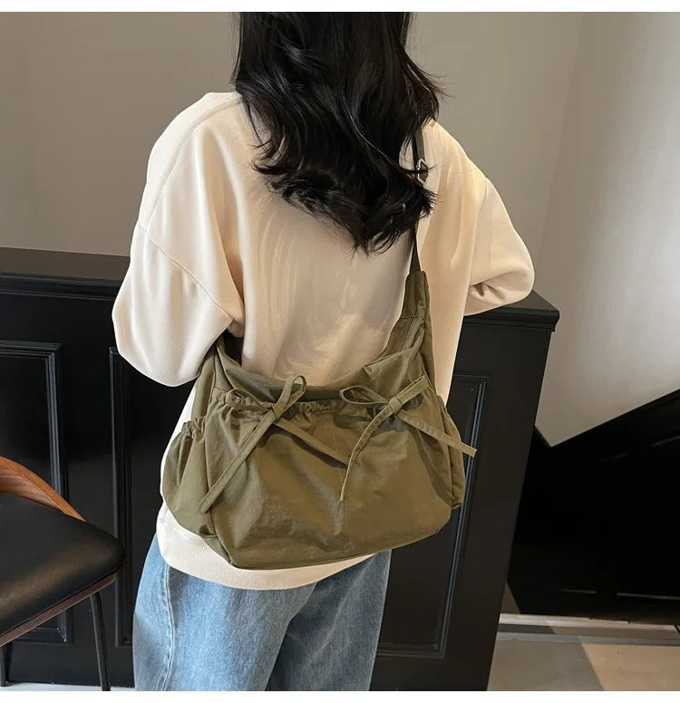 Ruched Fabric Hobo Bags Lightweight Nylon Shoulder Crossbody Bag, Stylish & Adjustable, Perfect for Casual Outfits, Daily Errand
