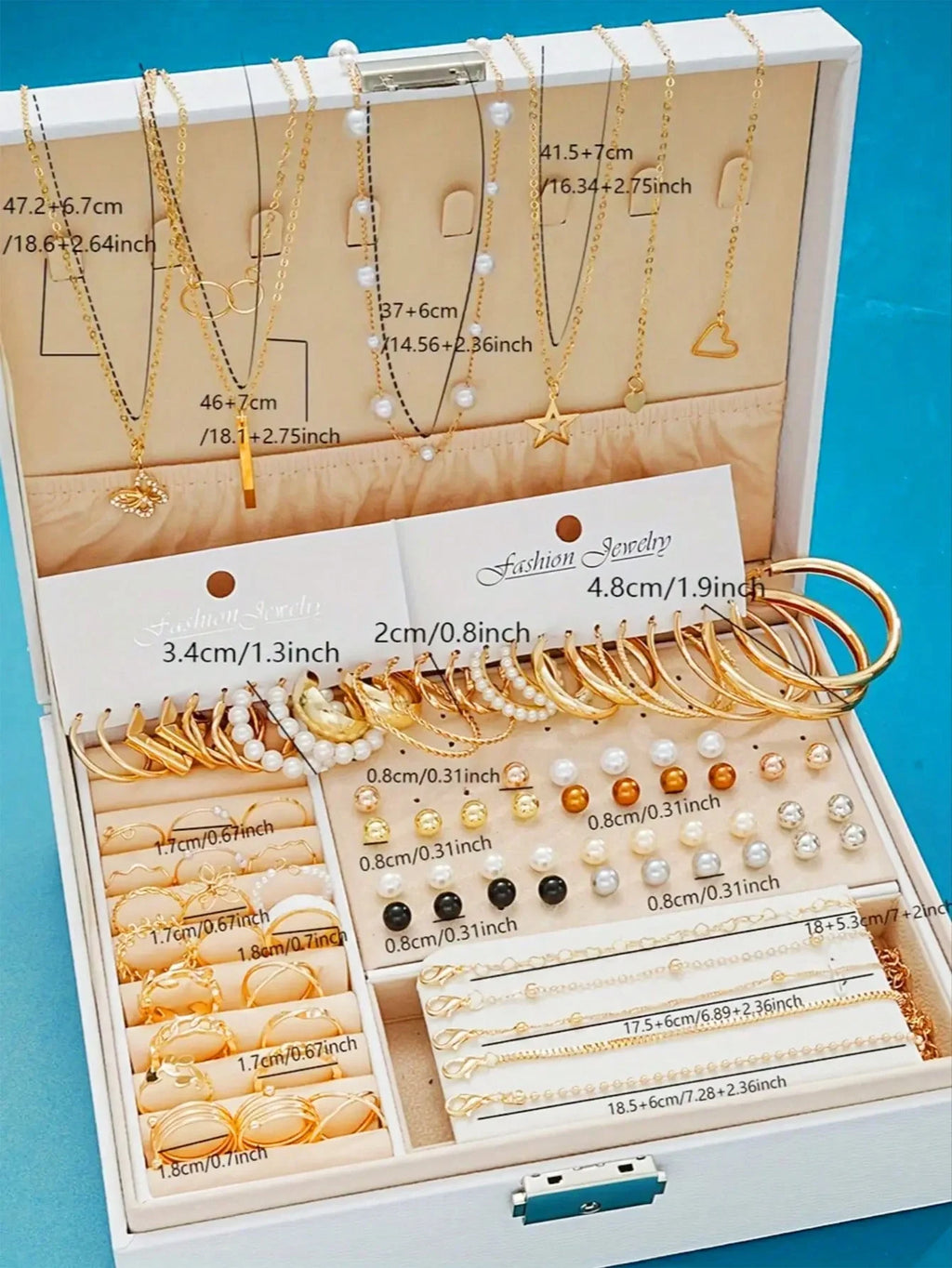 86Pcs/Set Elegant Pearl Earrings Multi-Layered Necklace Ear Studs Rings 4-In-1 Jewelry Set For Women'S Daily Wear (No Box)