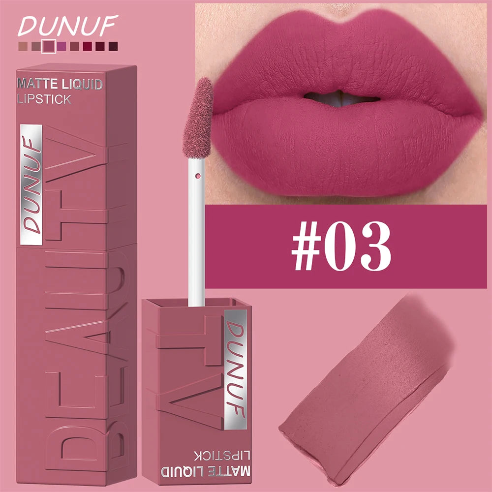 Dunuf 8 Color Matte Velvet Lip Gloss Waterproof Plumping Lipstick For Bold Women