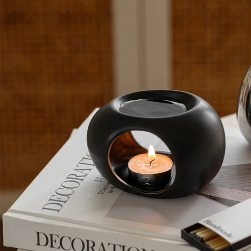Ceramic Aromatherapy Incense Burner Minimalist Black Design Multi Use Diffuser And Candle Holder For Meditation