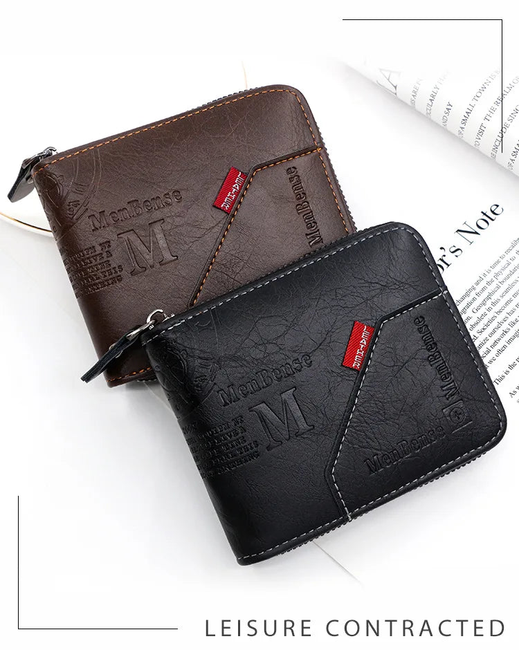 New Men Zipper Wallets Short Card Holder Vintage Male Wallet High Quality PU Leather Classic Coin Pocket Wallet For Boys