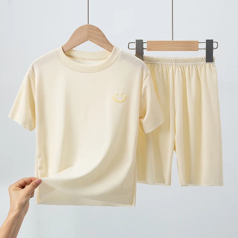 2-Piece Ice Silk Casual Short-Sleeve Shirt and Shorts Set