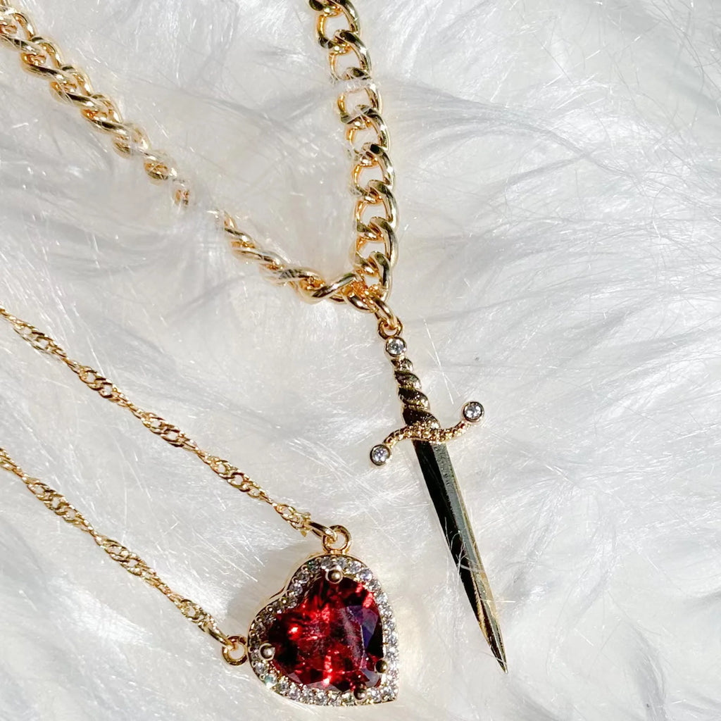 Heart and Sword Necklace Couple Necklaces Zircon Crystal Ring Bracelet Necklace Jewelry Set for Romantic Valentine's Day Gifts