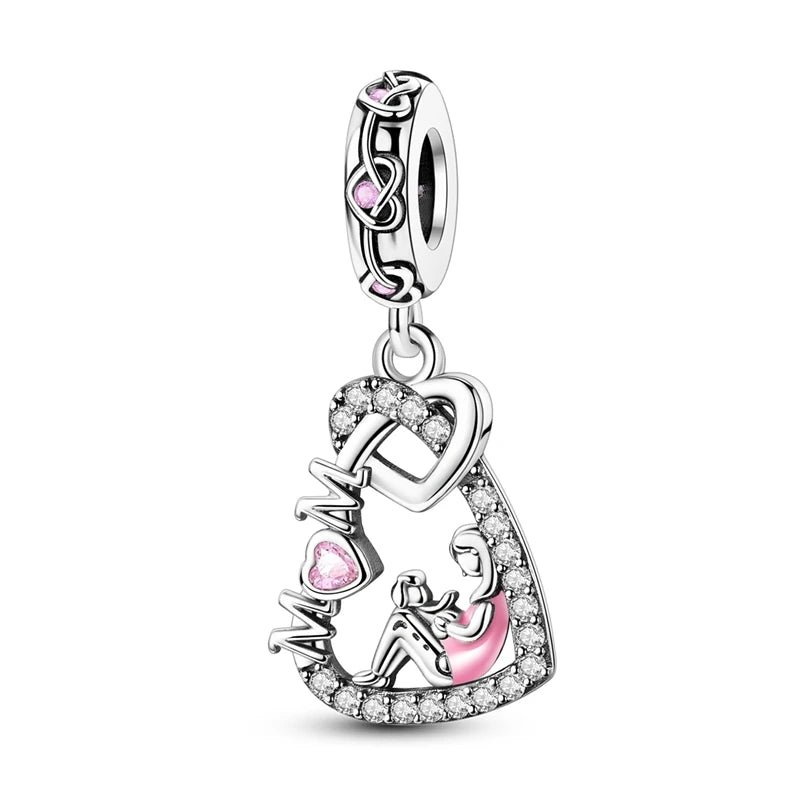 925 Sterling Silver Heart Charm Bead With Zircon Accent, GDTC Certified Fine Jewelry Gift For DIY Bracelet Makers