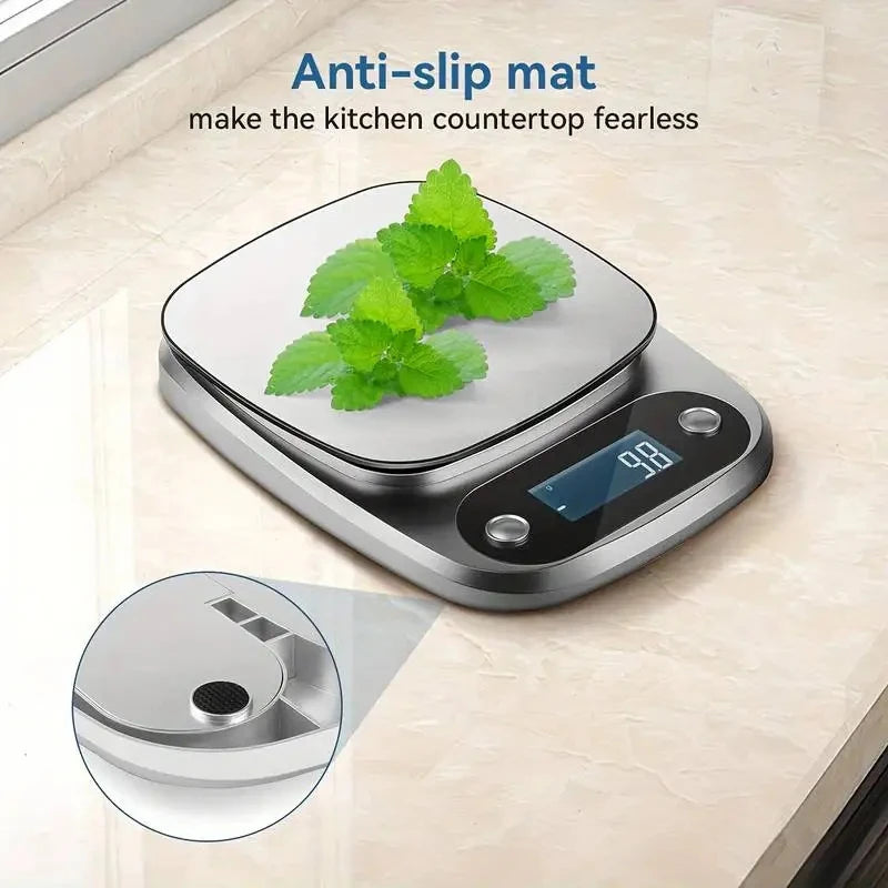 Báscula de cocina de 10 kg, báscula de cocina digital con función de tara, báscula electrónica para joyas y alimentos, pantalla LCD de acero inoxidable