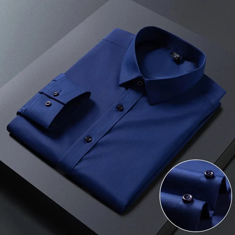 Bamboo Fiber AntiWrinkle Mens Long Sleeve Dress Shirt Slim Fit For Business Professionals