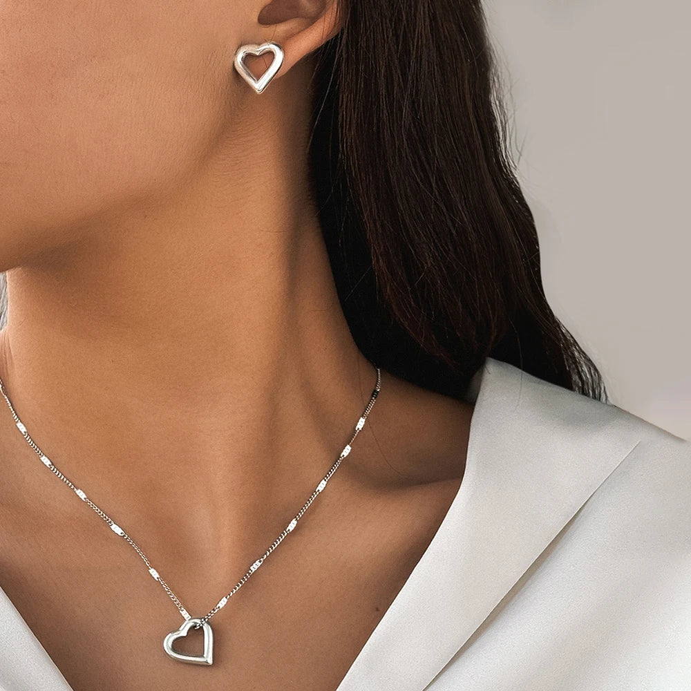 Woiwoi Stainless Steel Jewelry Set Necklace And Earrings With New Romantic Love Pendant Minimalist Women'S'S Jewelry Set