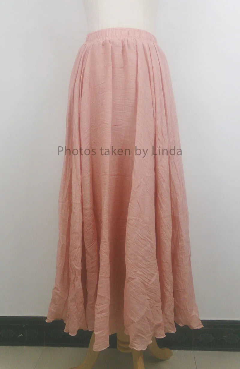 Women's Elegant High Waist Linen Maxi Skirt 2026 Summer Ladies Casual Elastic Waist 2 Layers Skirts Saia Feminina 20 Colors SK53