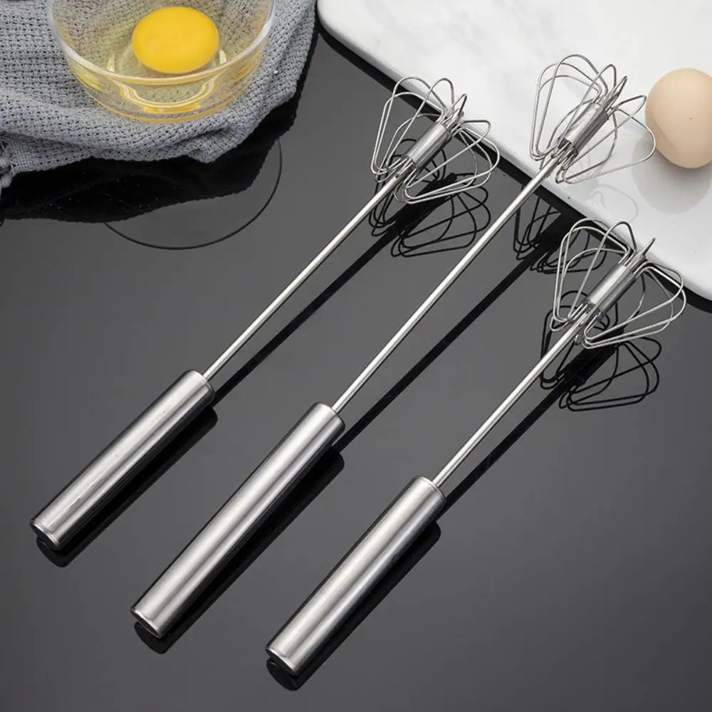 Batidor giratorio de acero inoxidable, mezclador semiautomático, batidor manual, utensilios de cocina para crema, huevos, repostería.