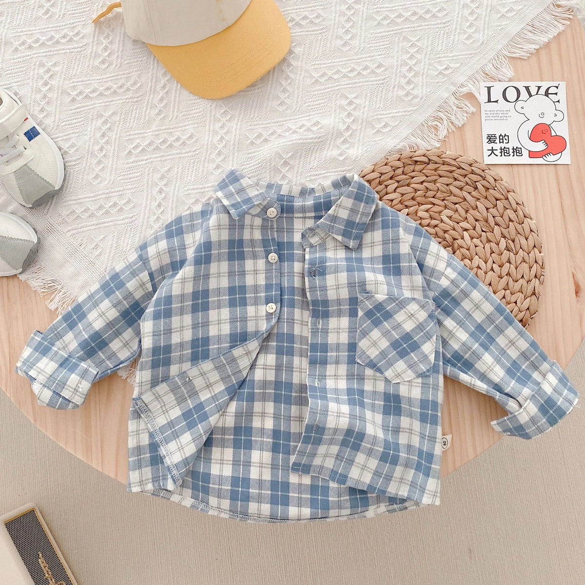 Ienens Kids Plaid Long Sleeve Shirt - Cotton Blend Preppy Style