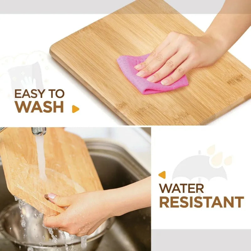 Bamboo Cutting Boards for Kitchen [Set of 3] Wood Cutting Board for Chopping Meat, Vegetables, Fruits, Cheese, Knife Friendly Serving Tray with Handles