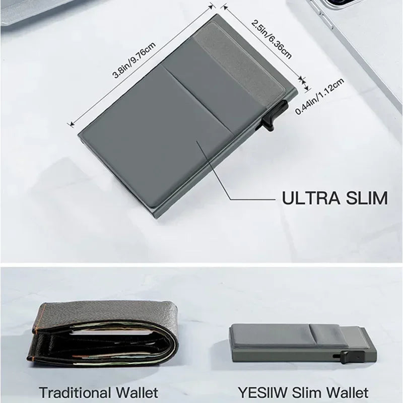 Rfid Anti Blocking Smart ID Bank Credit Card Holder Wallet Metal Thin Slim Men Women Pop Up Minimalist Metal Cardholder Case