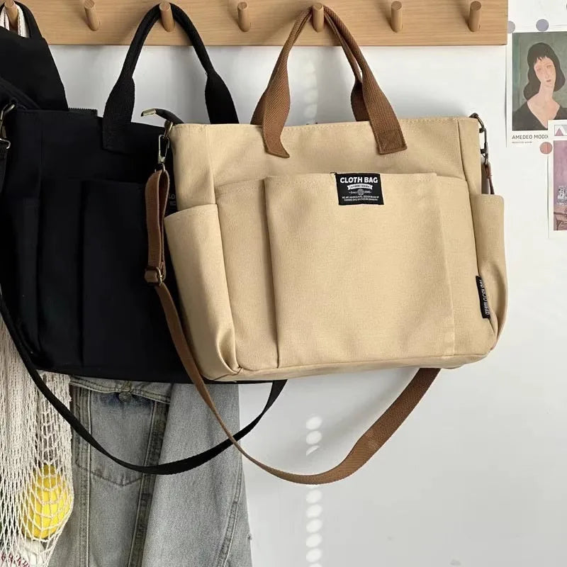 Canvas Ladies Bag Simple Student Large Capacity Horizontal Commuter Shoulder Slanting Portable Handbag