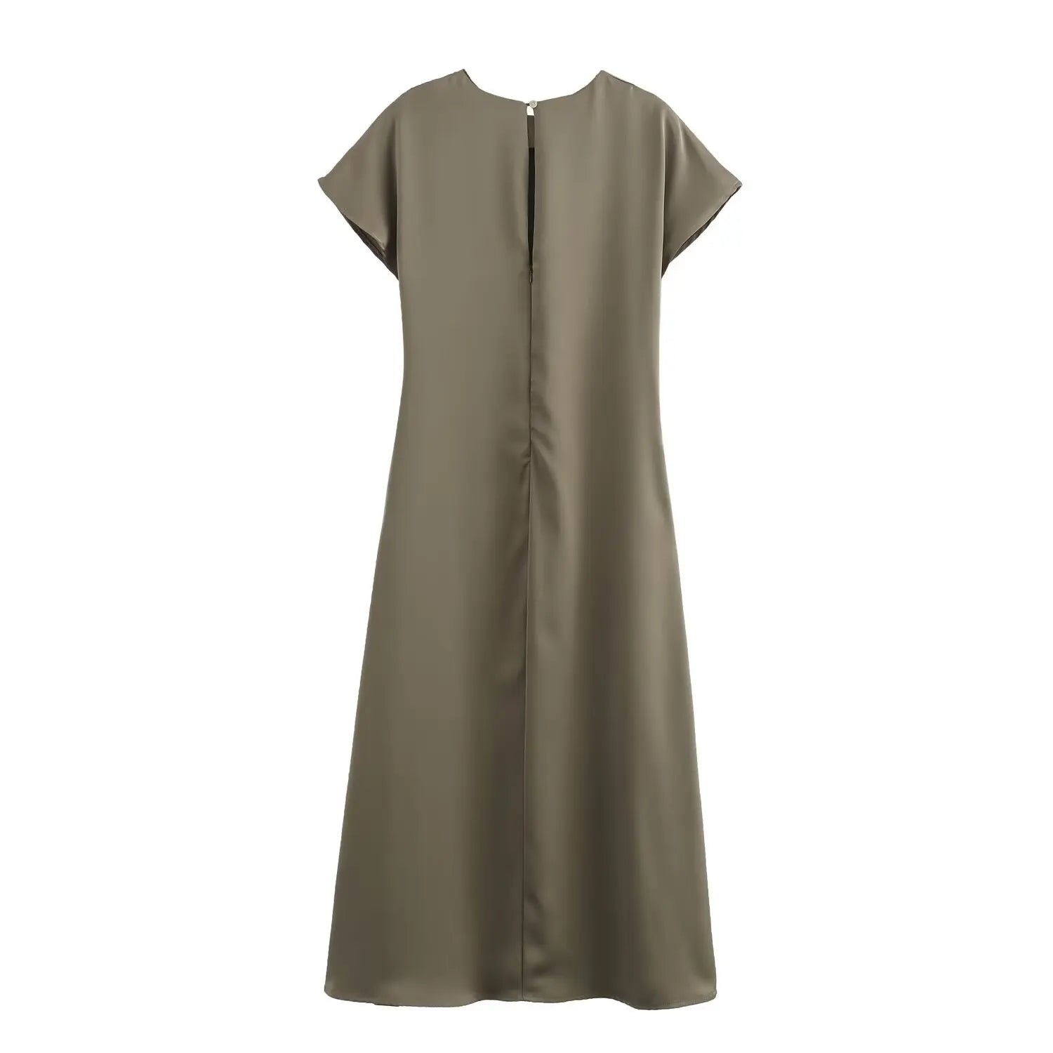 Woman Satin Midi Dress Summer Female Solid Fashion Elegant Long Dresses Lady Chic Short Sleeve O-Neck Evening Party Dress