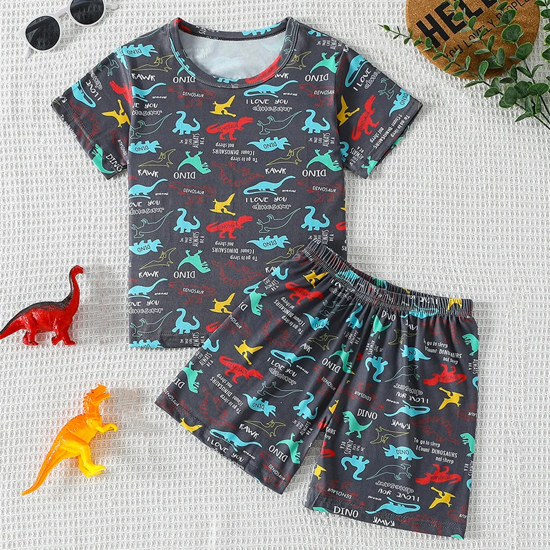 Children's Unisex Cartoon Print Short-Sleeve T-Shirt and Shorts Set