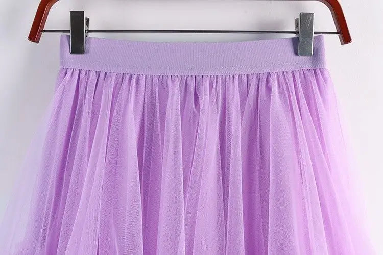 Summer Fashion Irregular Cake Tulle Skirt Women Sweet Midi Long High Waist A-line Skirt Female Mesh Party Evening Skirt