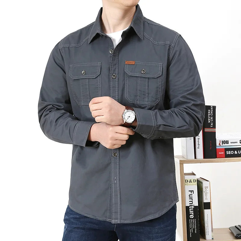 Military Tactical Men's Long Sleeve Shirt Cotton Casual Slim Fit Top Men's Outdoor Combat Training Sports Clothing Plus Size 5XL