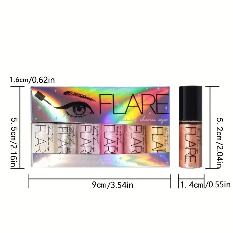 6pcs Flash liquid eyeliner pen durable shiny waterproof colored liquid eyeliner small suit.